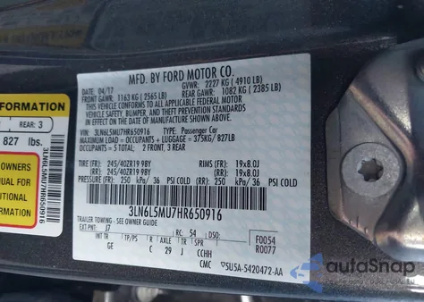 2017 Lincoln Mkz Hybrid Reserve from USA, damaged, VIN 3LN6L5MU7HR650916